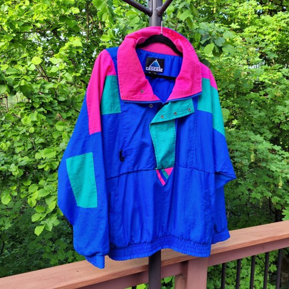 SOLD: VTG 80s 90s Color Block Wind Breaker XL - Picture 9 of 12